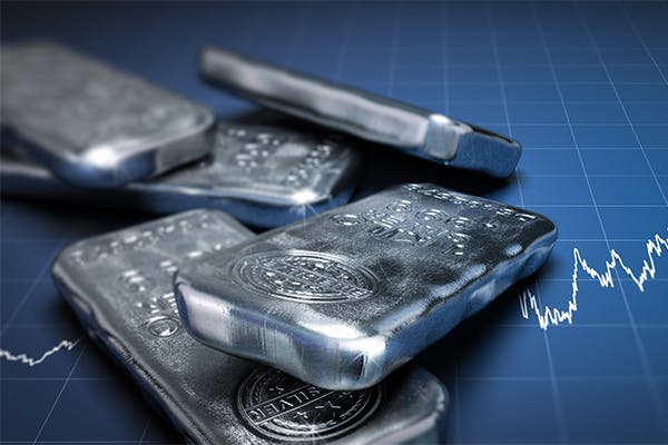 3D-illustration-of-silver-bullion-bars-over-a-blue-background-with-growing-chart.